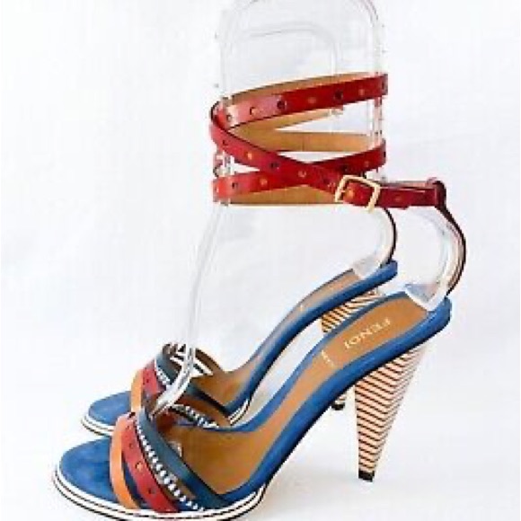 Fendi Women's Blue and Orange Sandals